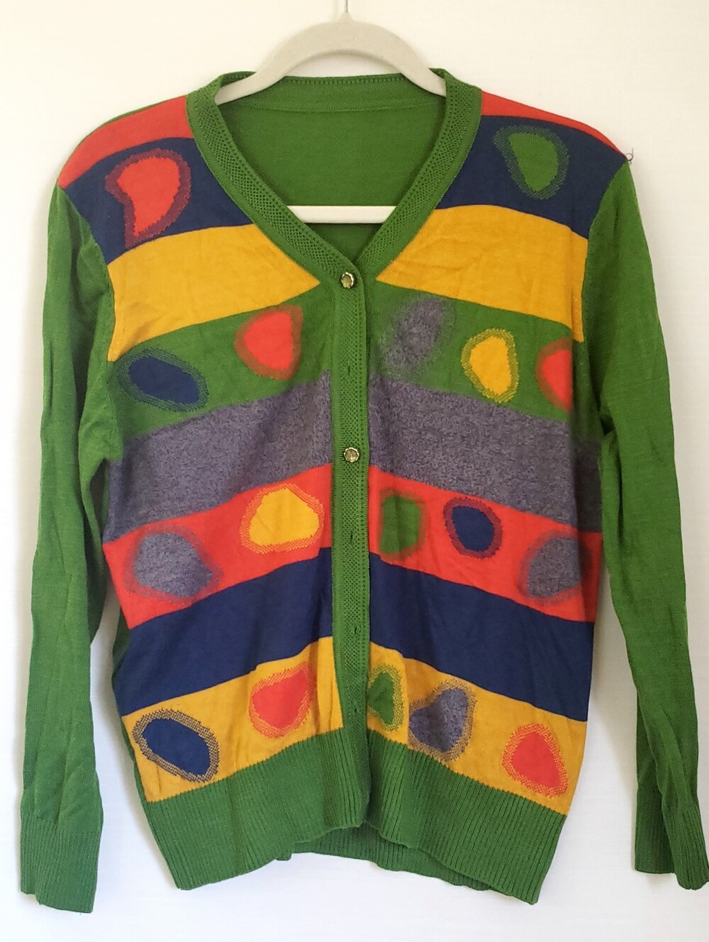 Green Multi-Color Patterned Women's Cardigan Sweater